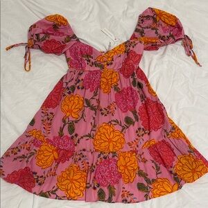 Olivaceous Pink Floral Puff Sleeve Dress